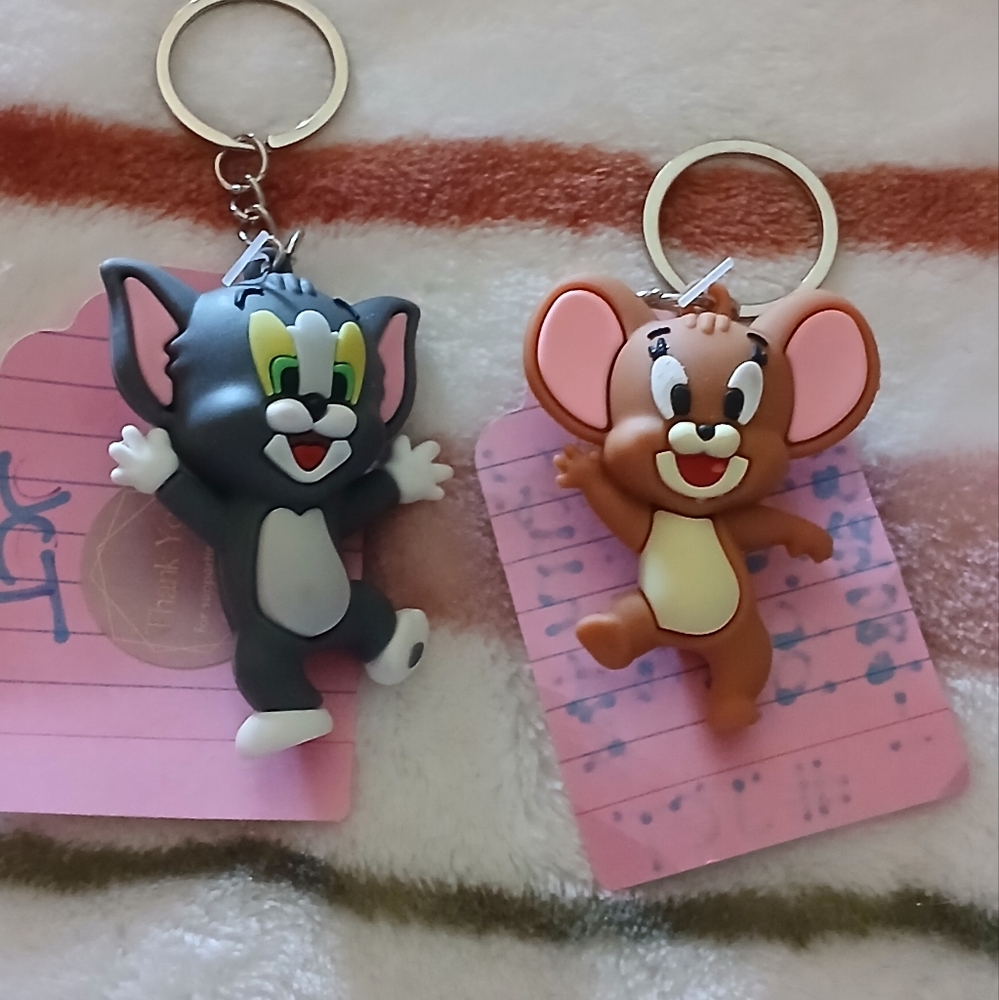 Tom and Jerry Keychain Set - Gray and Brown